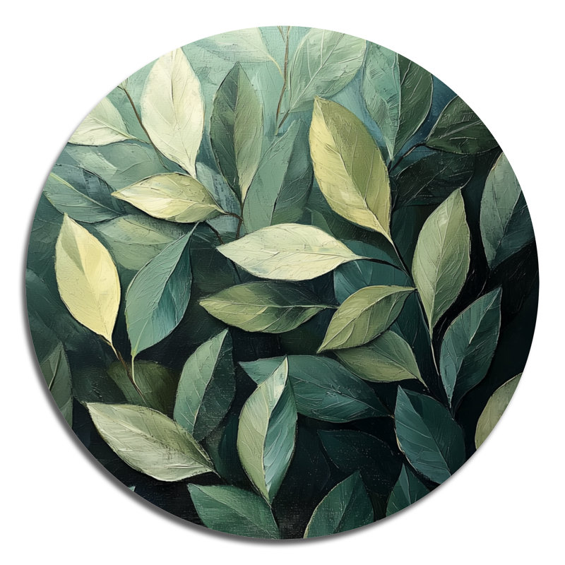 Feuillage olive vert feuillage collage I - feuilles rondes, impression sur métal, H 36 po x l 36 po