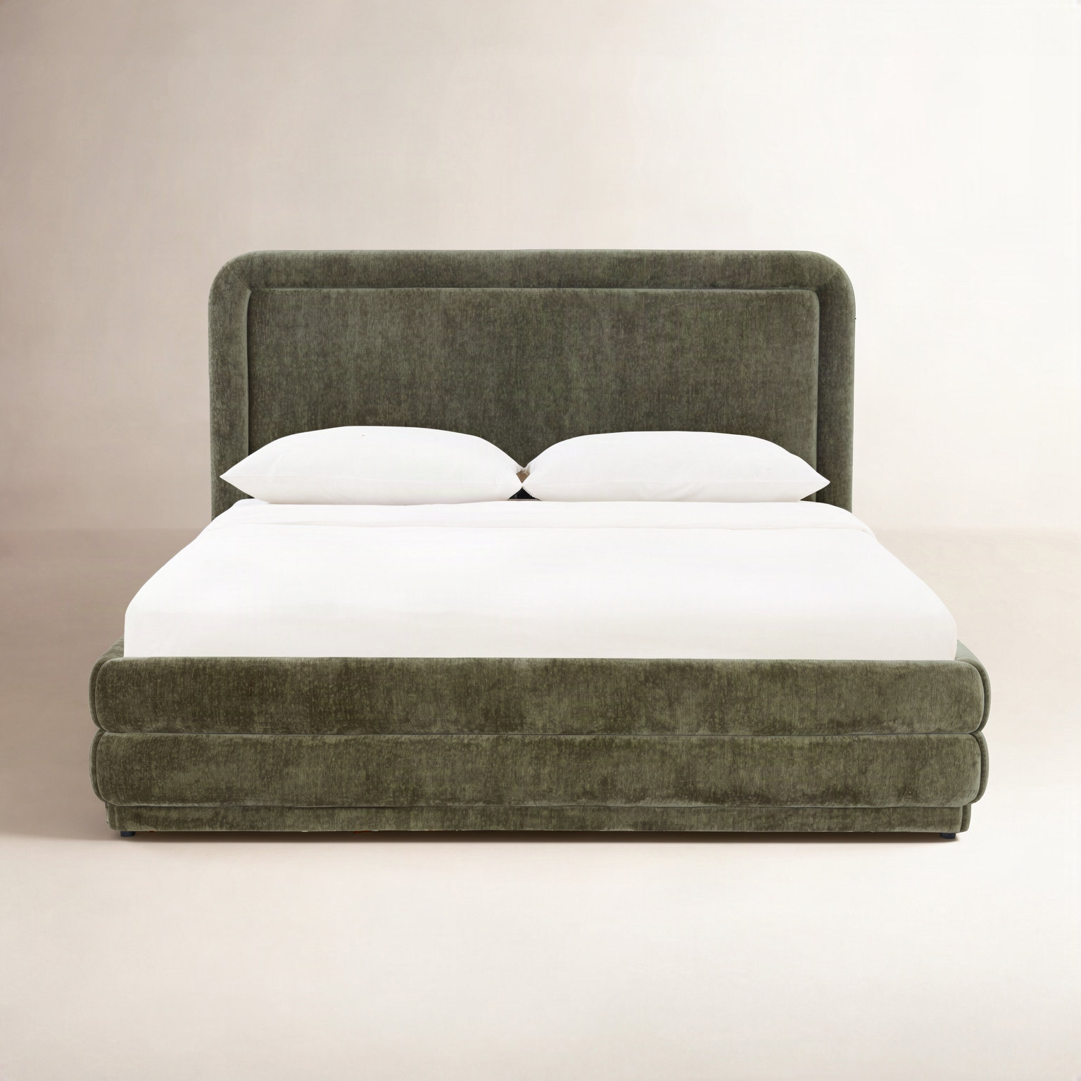 Chenille Upholstered Bed, Queen, Olive Green