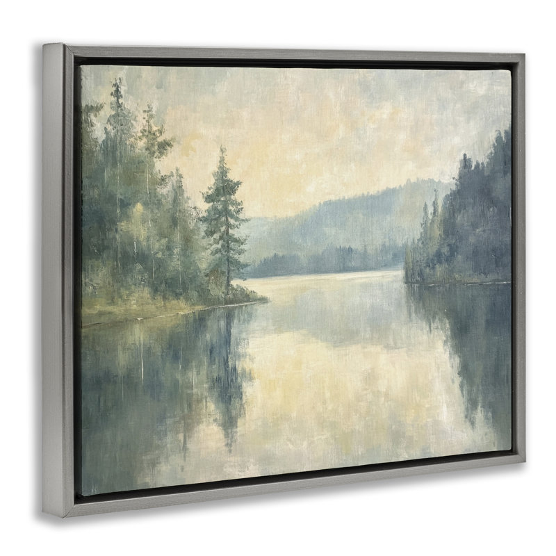 Cadre flottant, paysage de montagne, par Petal Prints Design, H 25 po x l 31 po, Cadre flottant gris lustré
