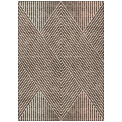3' X 5' Brown And Ivory Geometric Washable Indoor Outdoor Area Rug