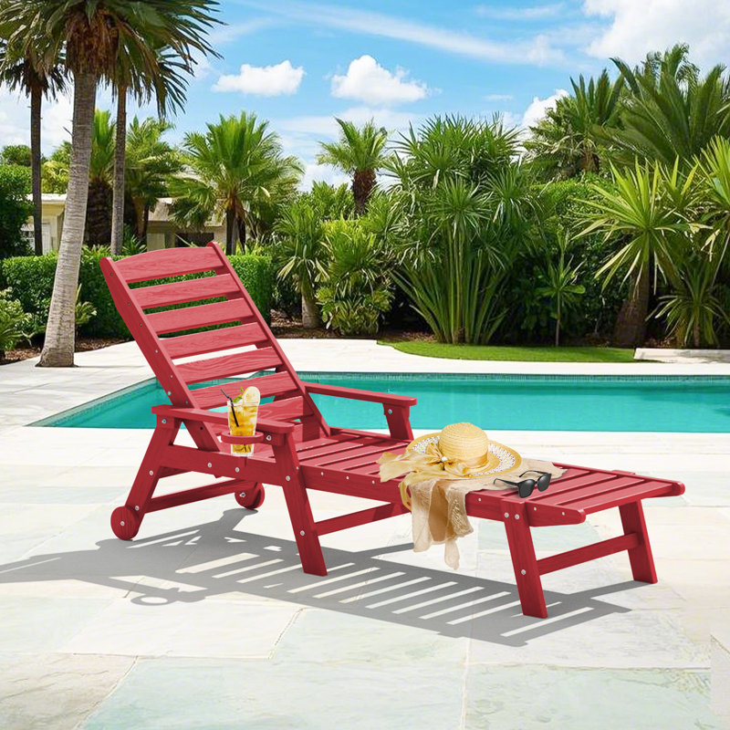 Chaise longue avec accoudoirs et roulettes Swann, Rouge