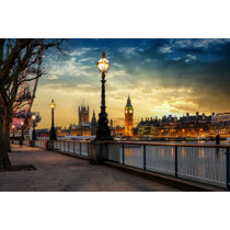 The London Eye, Golden Jubilee Bridge, and River Thames at Dusk, London,  England, UK Solid-Faced Canvas Print