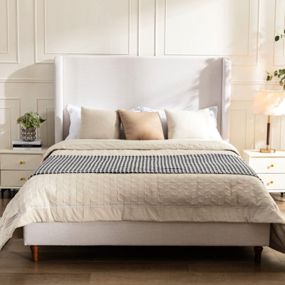 Tête de lit pour lit très haut de 54 po avec revêtement texturé confortable - Fabrication en métal pour la chambre à coucher, sommier requis, vitrines faciles à assembler