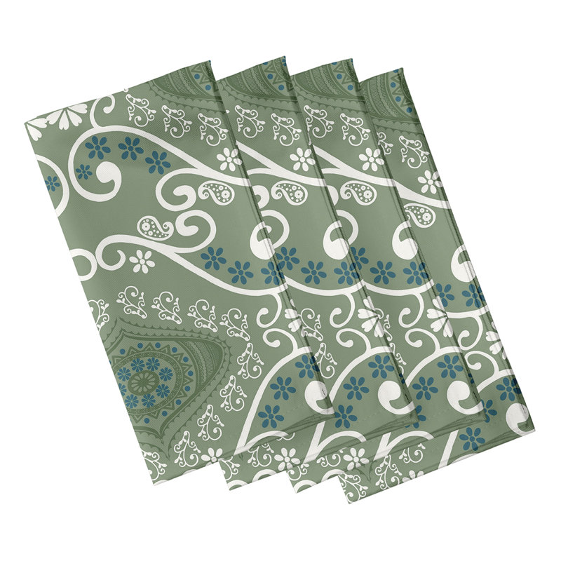Harrel Polyester Abstract Square Napkin, Green