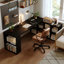 Bureau rectangulaire en bois massif noir-352226944-352226946