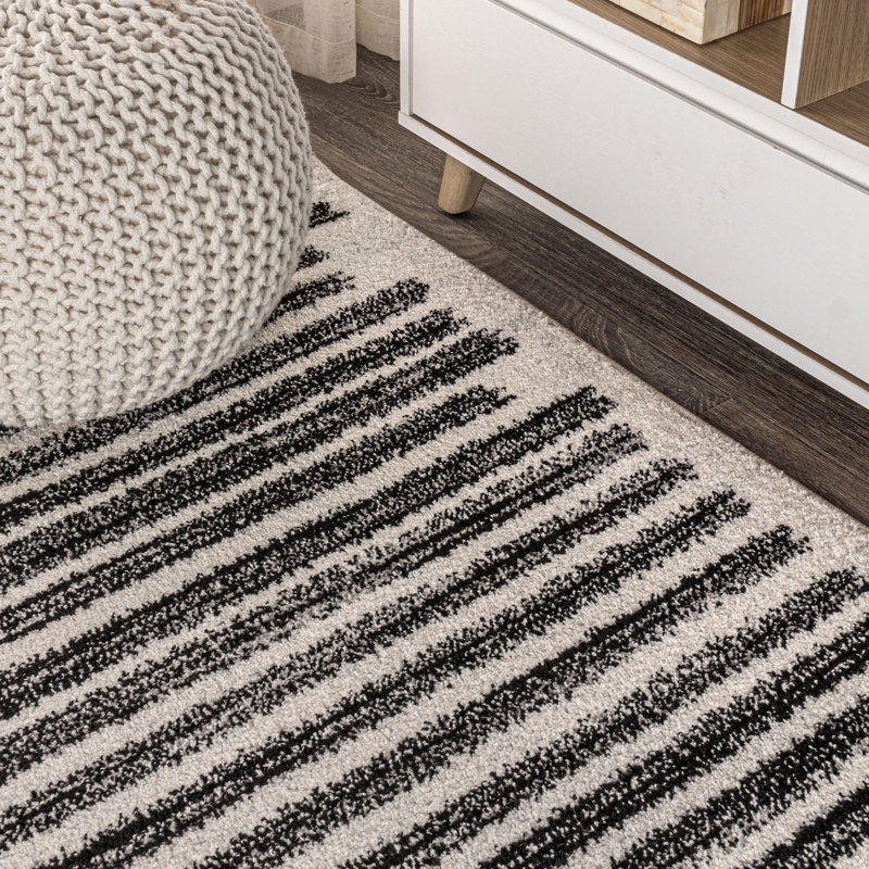 Augie Modern Berber Stripe Cream/Black Rug, Rectangle 7'9" x 10'