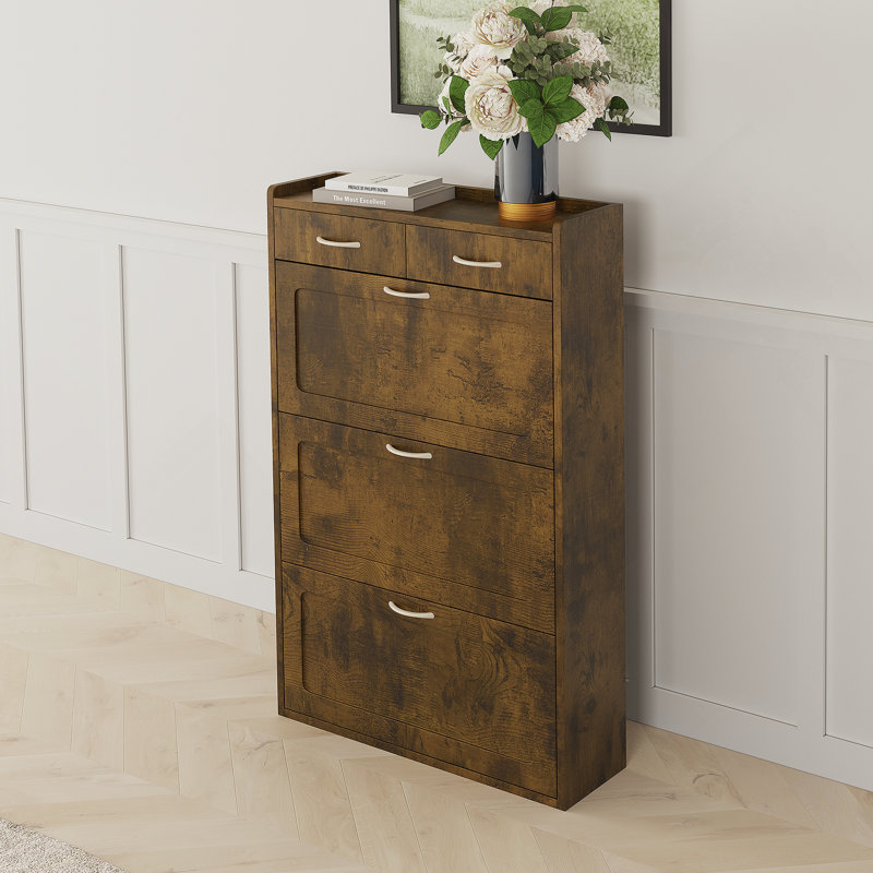 Armoire à chaussures en bois massif noir et brun, trois couches, armoire à chaussures
