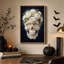 Art mural sur toile, crâne floral blanc avec feuilles vertes sur bleu foncé Halloween-776446527