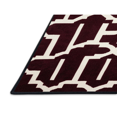 Machine Washable Trellis Red Area Rug