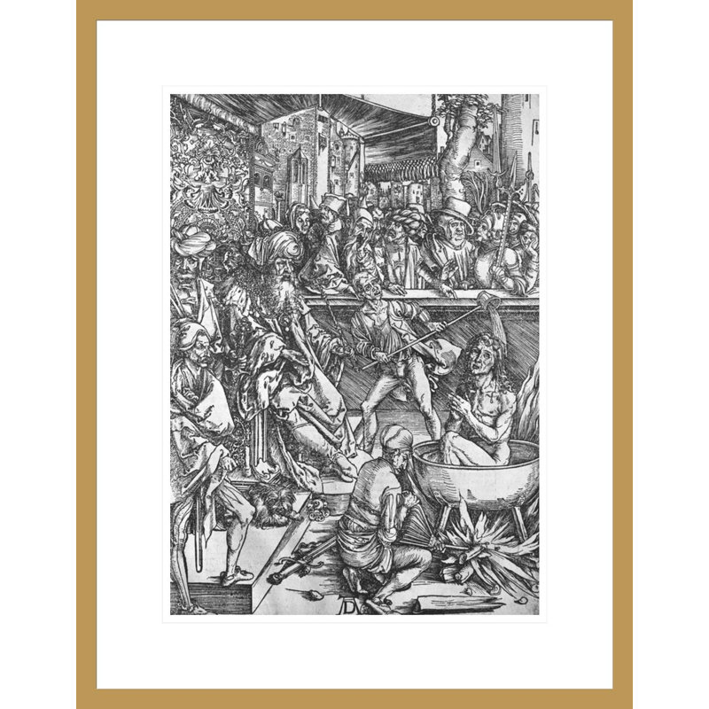 Scène de l'Apocalypse, le martyre de Saint Jean l'Evangéliste, édition Latine par Albrecht Dürer, impression giclée sur cadre