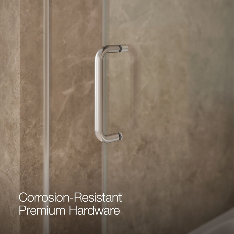 Elate Sliding Bath Door, 56-3/4-In H X 56-1/4 - 59-5/8-In W With Heavy 5/16-In Thick Crystal Clear Glass, Silver