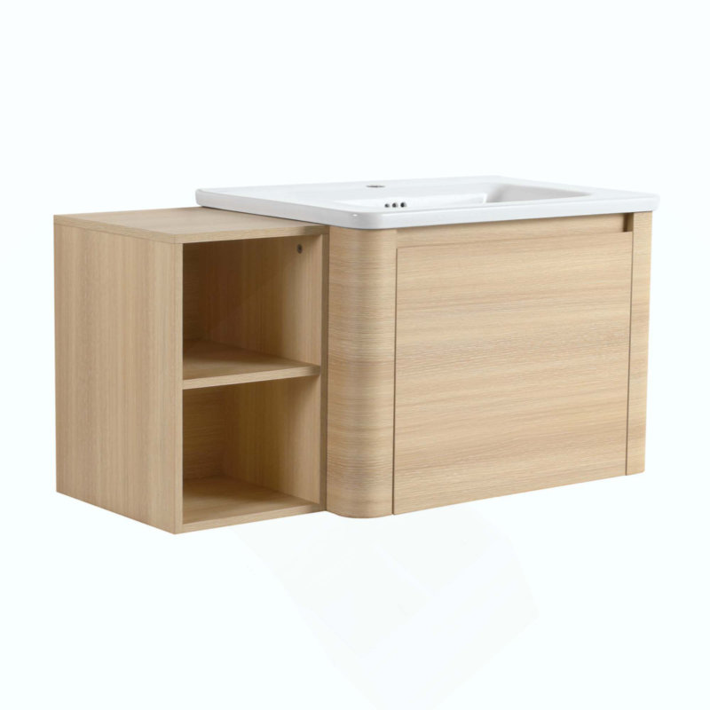 Meuble-lavabo mural avec lavabo en céramique et tablettes de rangement et porte à fermeture en douceur 1 contreplaqué, 48"