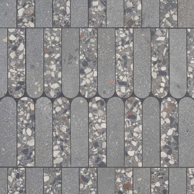 Kobe Fin 2X8 Terrazzo Look Matte Porcelain Mosaic Tile, Charcoal Gray