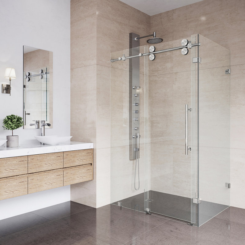 Winslow 46.5 in. W x 74 in. H Frameless Sliding Rectangle Shower Enclosure, Stainless Steel