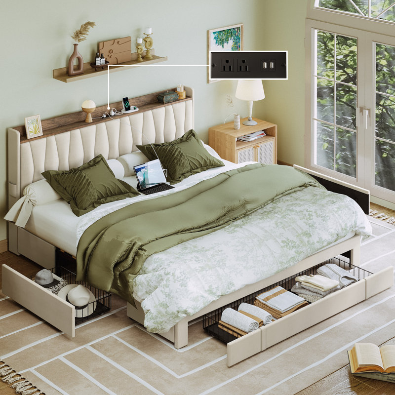 Reman Lift Up Storage Upholstered Platform Bed - Linen