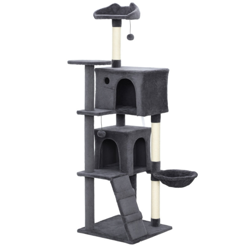 160cm Large Multi‑Level Cat Tree Tower with Condos, Hammock & Sisal Scratching Posts, Dark Grey