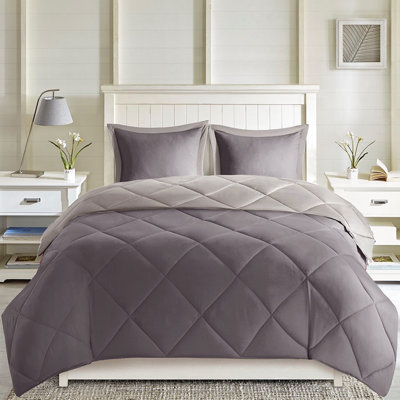 Édredon très grand avec 2 taies décoratives de taille très grand gris, style réversible