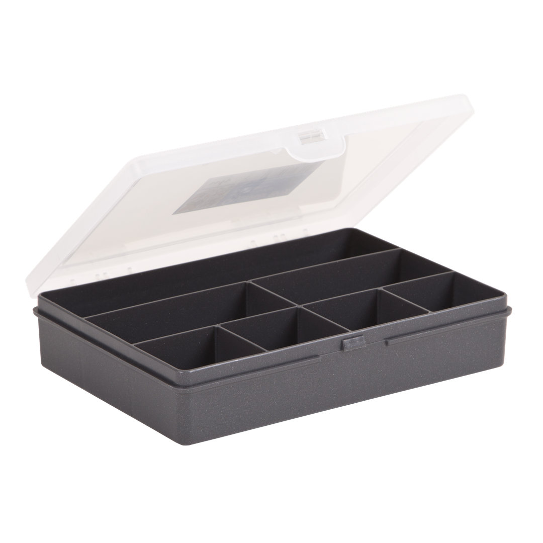 Wham 19cm Plastic Organiser Box With 7 Division Graphite Pack of 2