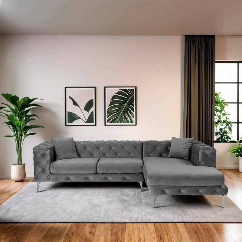 Canapé d'angle, Mélange de polyester gris, Argent, Orienté à droite