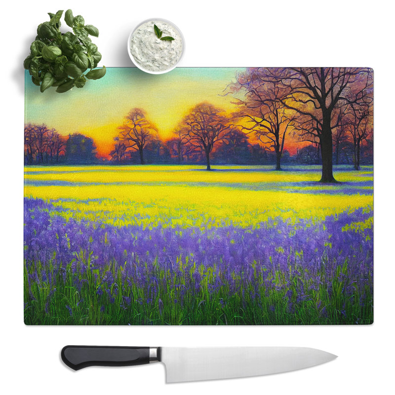 Inspiring Bluebell Field Sunrise  Glass Chopping Board