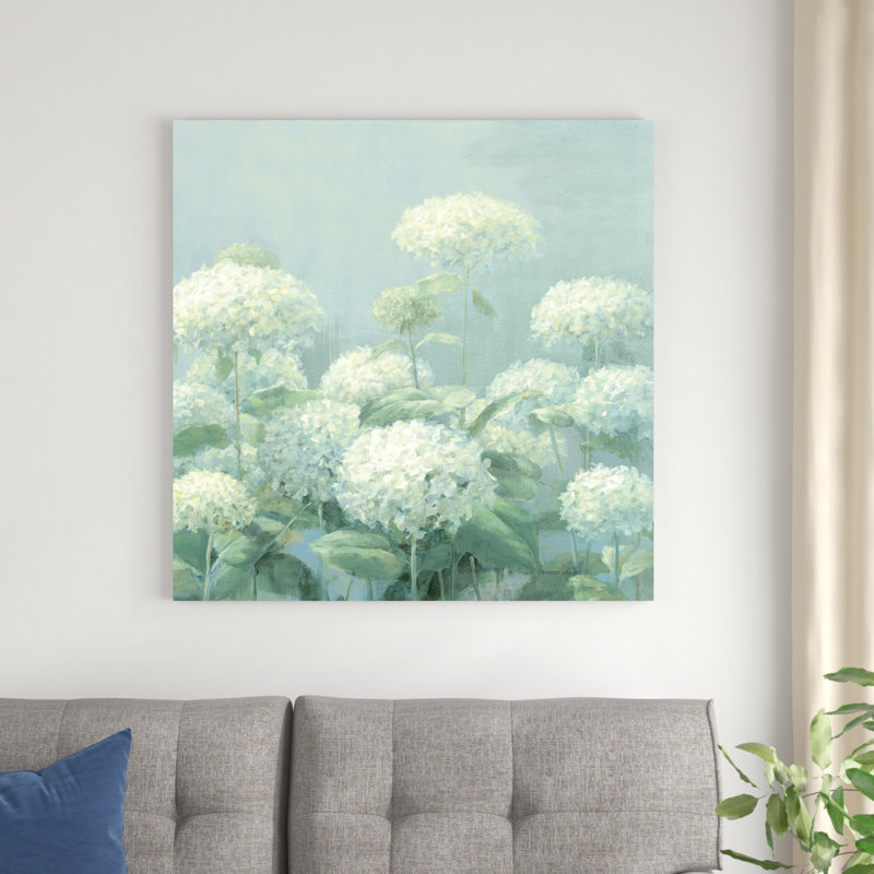 Hortensia blanc sauge de jardin, H 36 po x l 36 po, Oui, Impression avec cadre érable