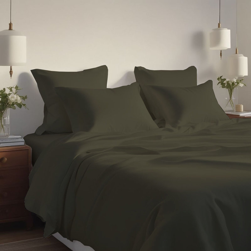 Ensemble de draps rafraîchissant et respirant Hotel Luxurious, Ensemble de draps pour grand lit + 4 taies d'oreil, Dark Olive