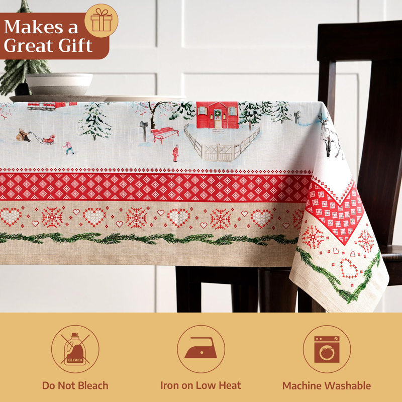 Maison d' Hermine Table Cloth Rectangle Table 100% Cotton 70 x 90 Inches Fall Tablecloth Reusable Everyday Use for Thanksgiving Christmas Decorations Dining Farmhouse Party (Rural Christmas)