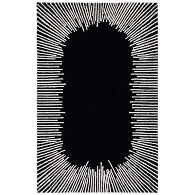 Tapis noir / ivoire en laine / coton touffeté à la main Jarie