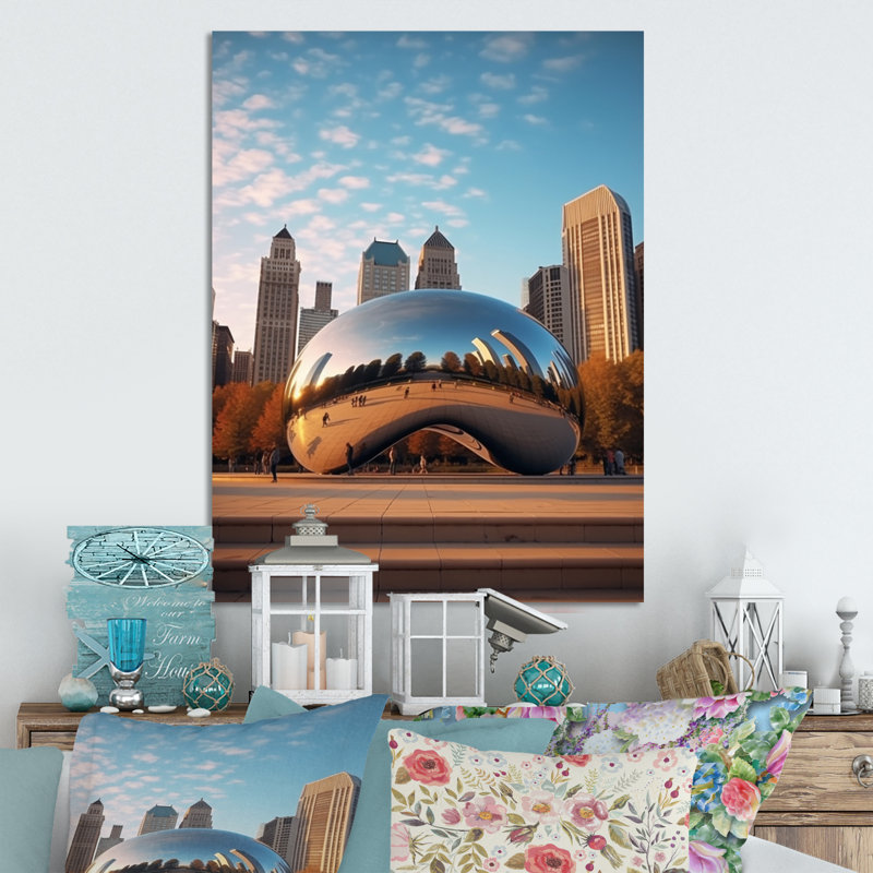 Iconic Chicago Skyline I - Illinois, art mural en métal, salon, H 40 po x l 30 po x P 1 po