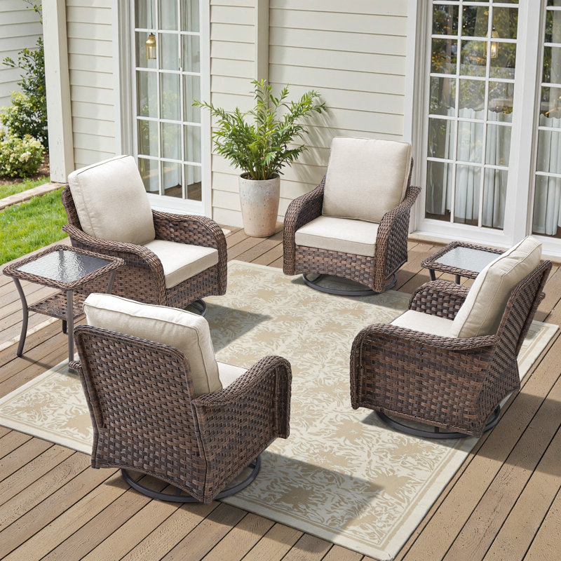 Ensemble de meubles de patio en osier avec chaises pivotantes 360 ° Gustave, Beige