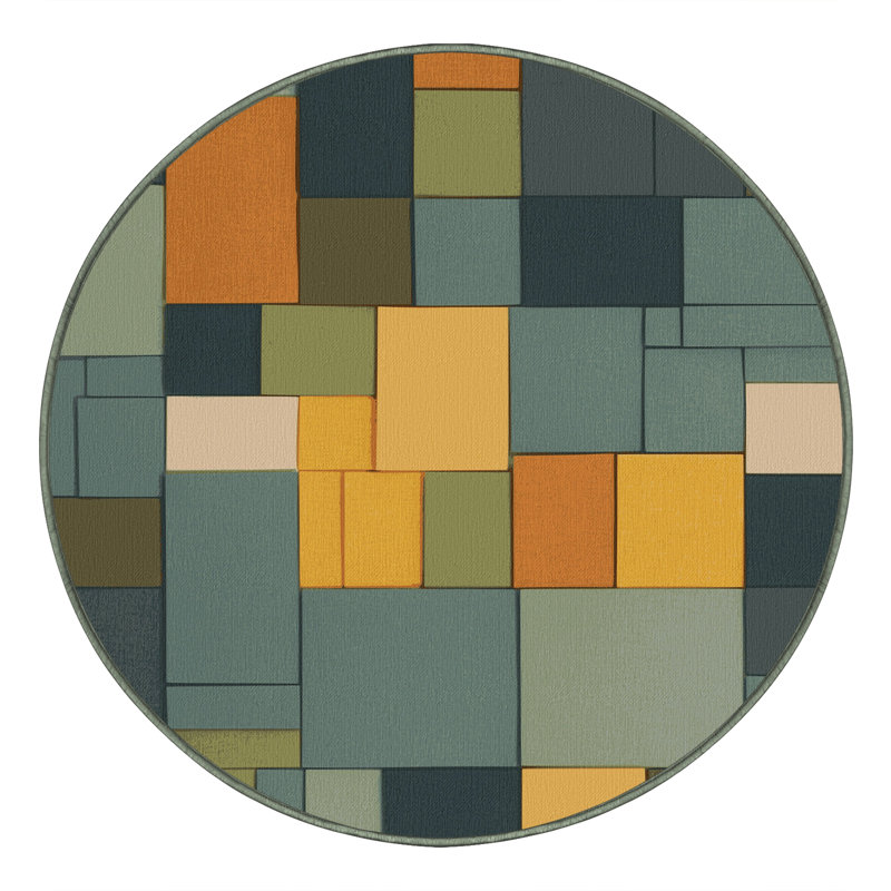 Blocky Earth Palette Rug, Round 7'