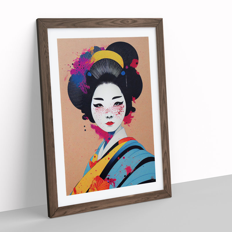 Geisha Splashed No.3 - Single Picture Frame Painting, 64cm H x 46cm W x 2cm D, Walnut