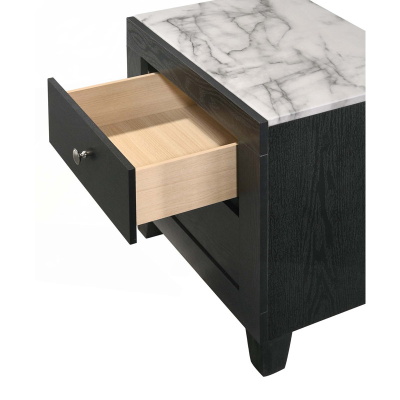 1Pc Contemporary Modern Faux Marble Top 2 Drawers Nightstand
