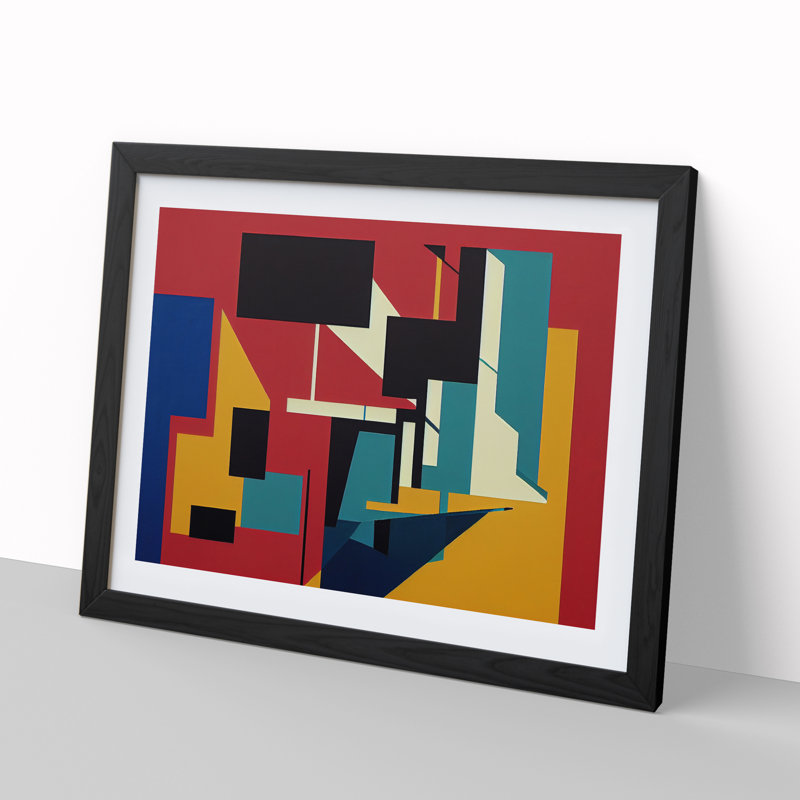 Abstract Bauhaus Art Vol.3 1 Piece Single Picture Frame Wall Art, 34cm H x 46cm W x 2cm D, Black Framed