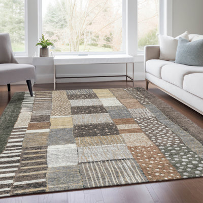 Machine Washable Indoor/Outdoor Xhevrie Brown Rug