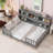 Full Size Floor Bed Frame with Built-in Storage, Neutral Gray Solid Pine for Small Bedroom Spaces