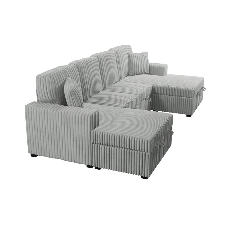 3-Piece Convertible Sectional, Ash Corduroy