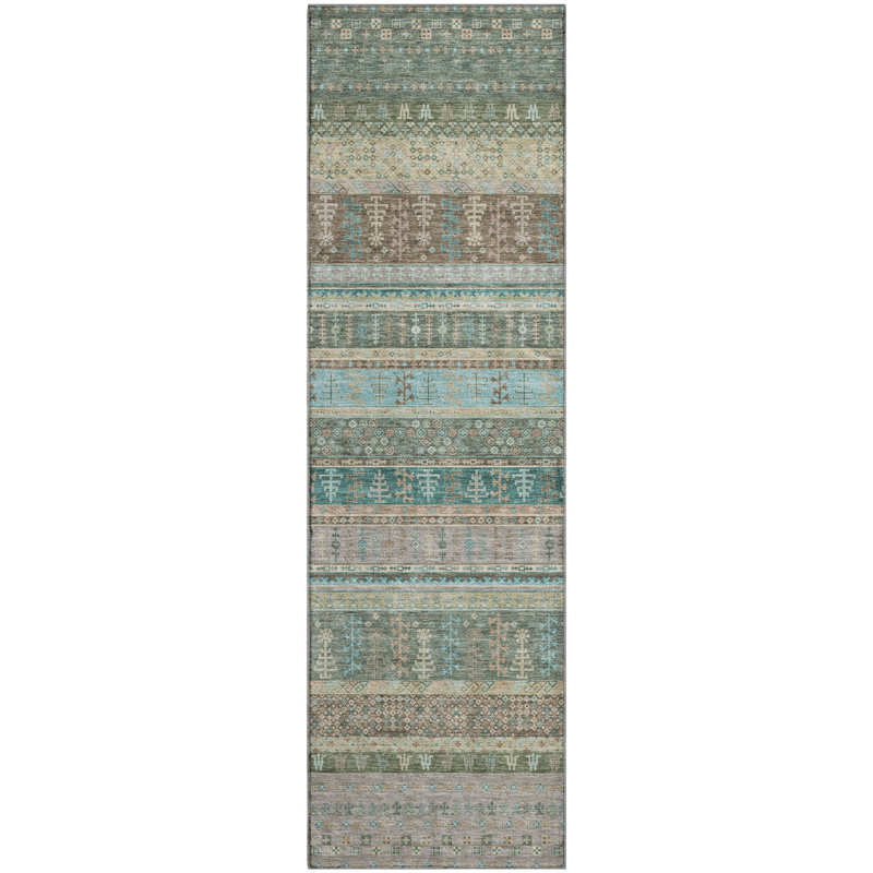 Premium Machine Washable Mayfield AMF2160 Striped Rug, Runner 2'3" x 7'6", Aloe