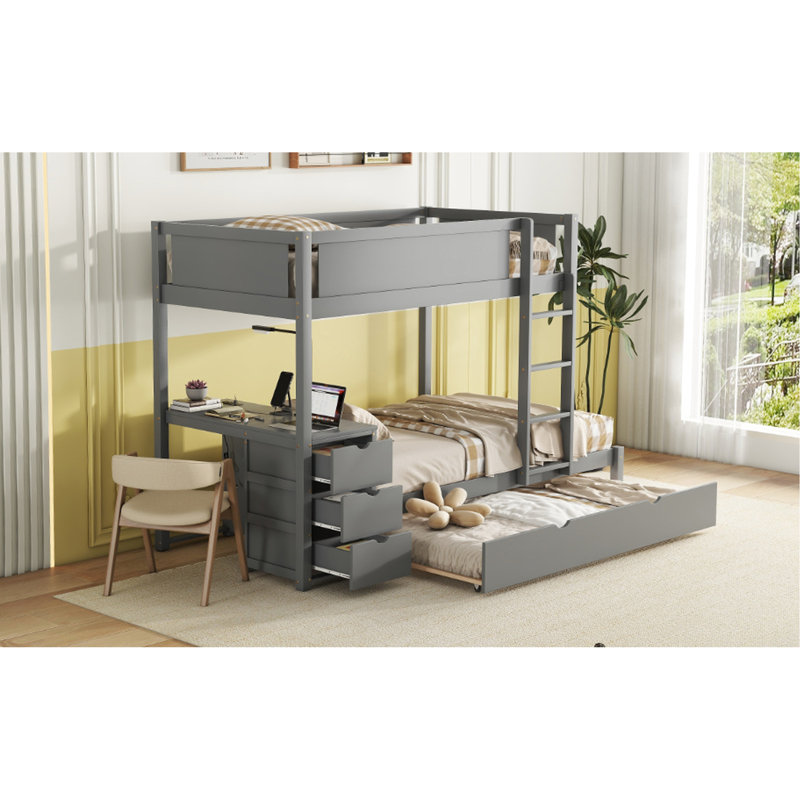 Lit simple superposé simple avec prises de courant, bureau et rangement dans un gigogne gigogne gris Twintwin Ports - Améliorez la fonction de connectivité de votre chambre à coucher