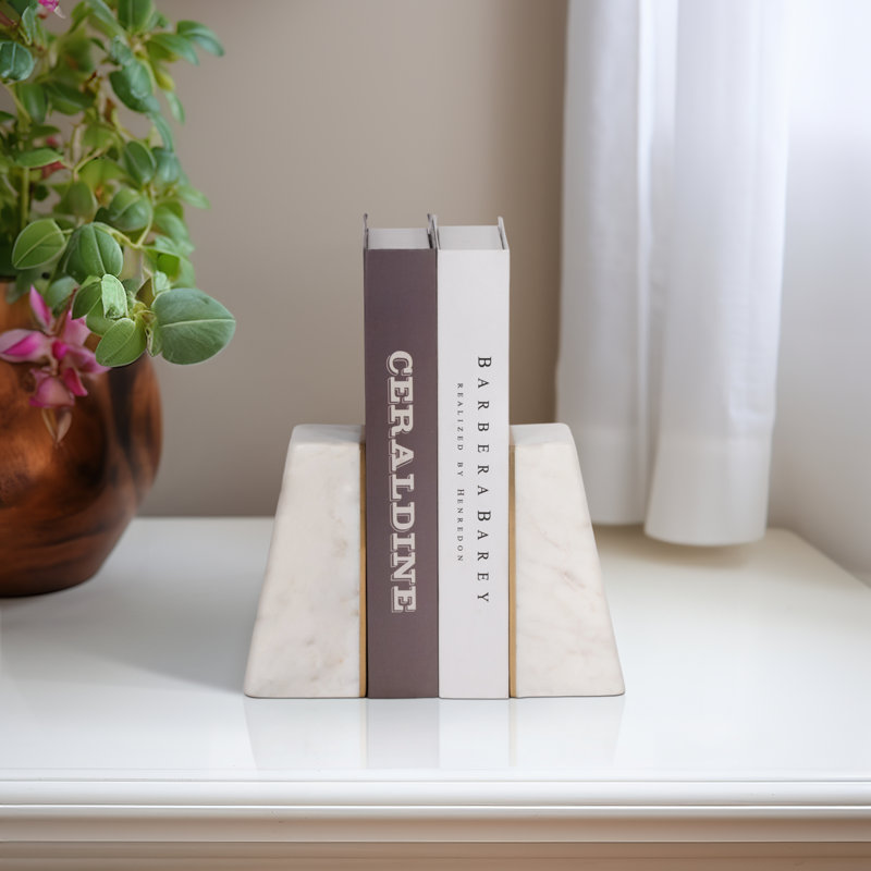 6.25" H Marble and Brass Bookends