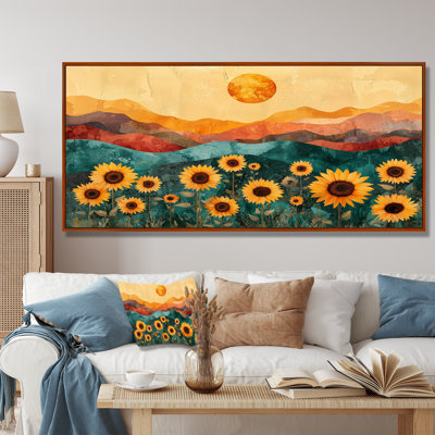 Dorotha Sunflowers Field At Sunrise Desert River II - Art mural de tournesols pour le salon