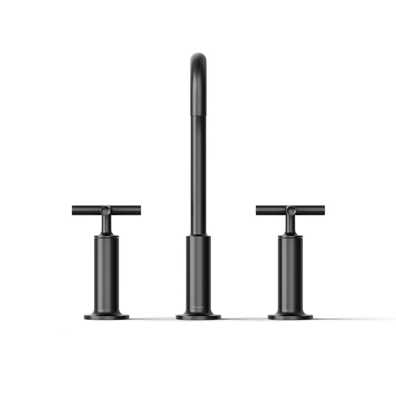 Purist Widespread Bathroom Sink Faucet with High Cross Handles and High Gooseneck Spout, Matte Black