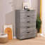 Commode de rangement mobile à cinq tiroirs, panneau de fibres à densité moyenne de ton gris, hauteur 46,46 po, largeur 30,71 po, roulettes