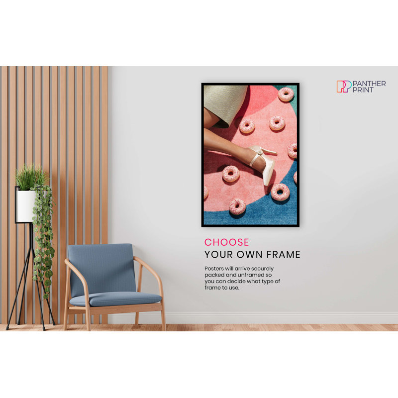 Woman In Heels And Pink Doughnuts In The Background - No Frame Print, 31cm H x 20cm W x 0.5cm D