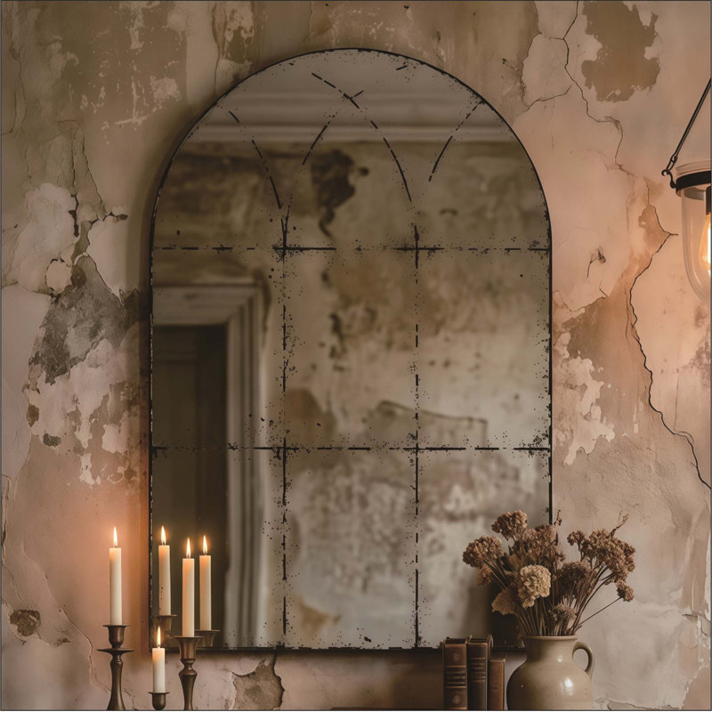 Miroir mural semi-circulaire avec imagerie haute définition, idéal pour les chambres à coucher, les salons et plus encore