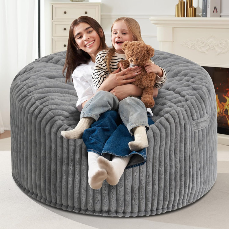 4 FT Bean Bag Chair,4' Big Bean Bag,Large Bean Bag Chairs For Adults With Memory Foam Filled,Comfy Beanbag Chairs Soft Bean Bag Sofa With Dutch Corded Plush Cover-Grey
