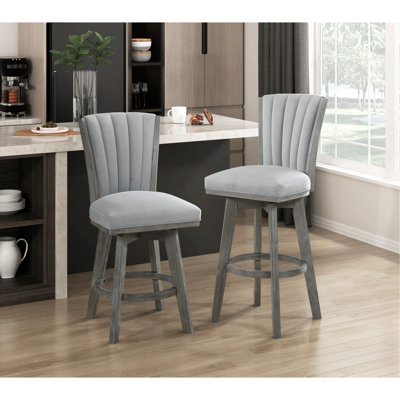 De 2 chaises transitionnelles - finition grise, bois massif, revêtement en velours, siège pivotant en tissu de hauteur pub, conception à 360 degrés