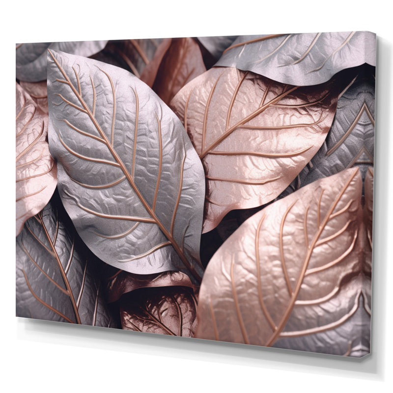 «Gold Pink Leafs Harmony I» sur toile, H 12 po x l 20 po x P 1 po, Toile tendue
