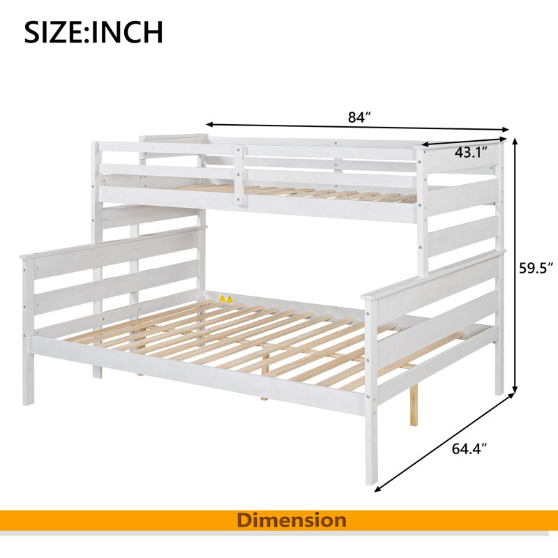 Wood Twin XL Over Queen Bunk Bed With Ladder