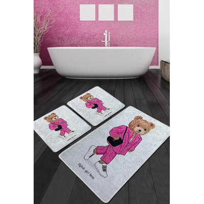 Luxurious Bathmat Set (3 Pieces), Soft Polyester, 23.6 x 39.4 inches (1 Piece) & 19.7 x 23.6 inches (2 Pieces) | Antibacterial, Non-Slip Underside, 20.5 oz/sq ft | Machine Washable & Durable, Perfect for Elegant Bathrooms